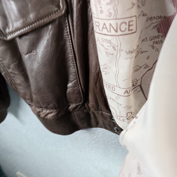 Reed Sportswear Men Leather Coat R46 XL Brown Bomber Map Lining Deep Pockets Y2K - Picture 14 of 16